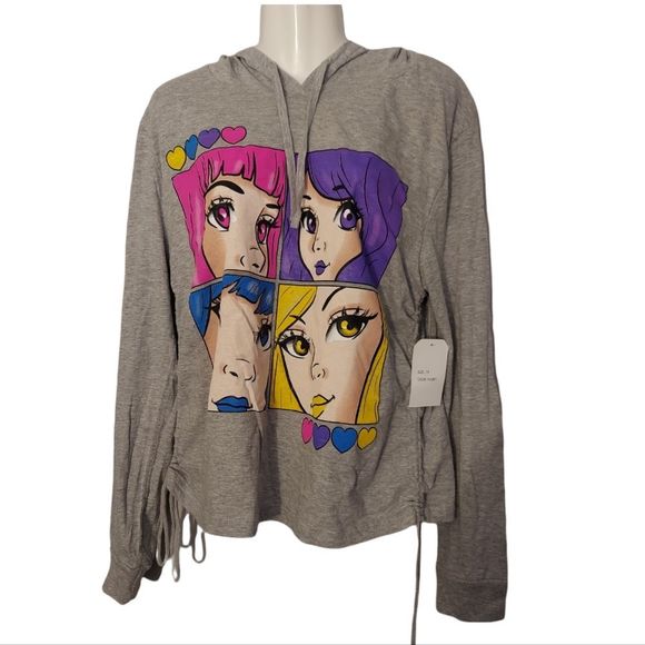 Tops - Gray Anime Cartoon Hoodie Long Sleeve Tee NWT